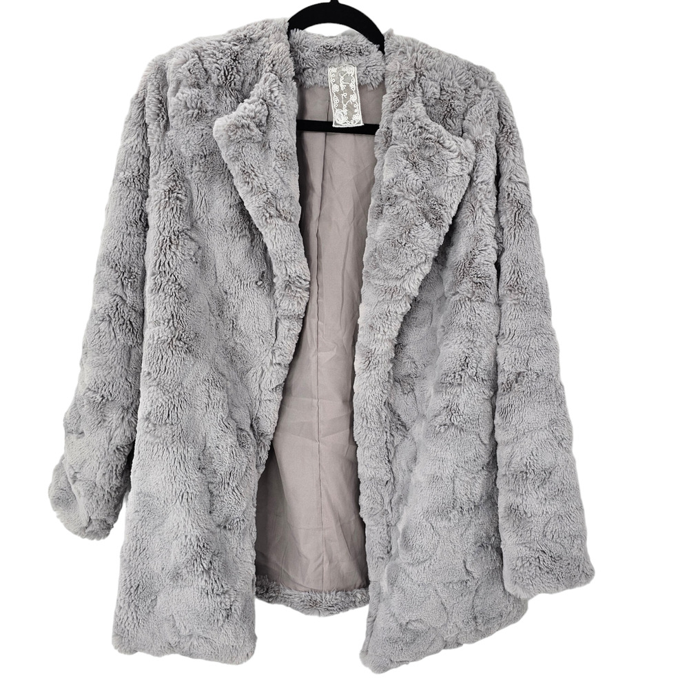 Sadie & Sage Faux Fur Gray Coat Oversized Small Medium